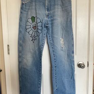 Men's Blue Jeans with Graphic Design